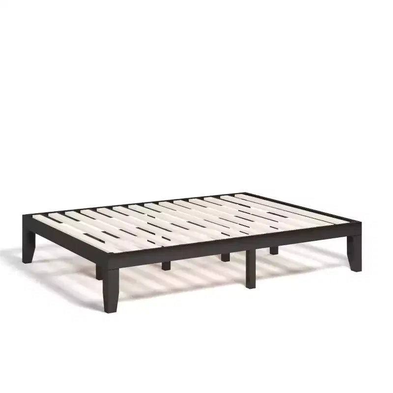 Costway Queen Size 14 in Wooden Bed Frame Mattress Platform Wood Slats Support EspressoNatural
