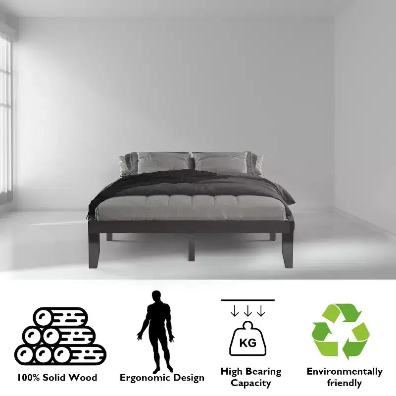 Costway Queen Size 14 in Wooden Bed Frame Mattress Platform Wood Slats Support EspressoNatural