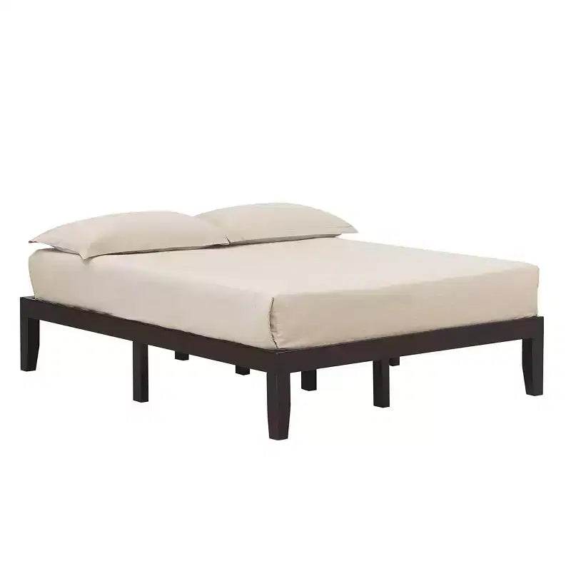 Costway Queen Size 14 in Wooden Bed Frame Mattress Platform Wood Slats Support EspressoNatural