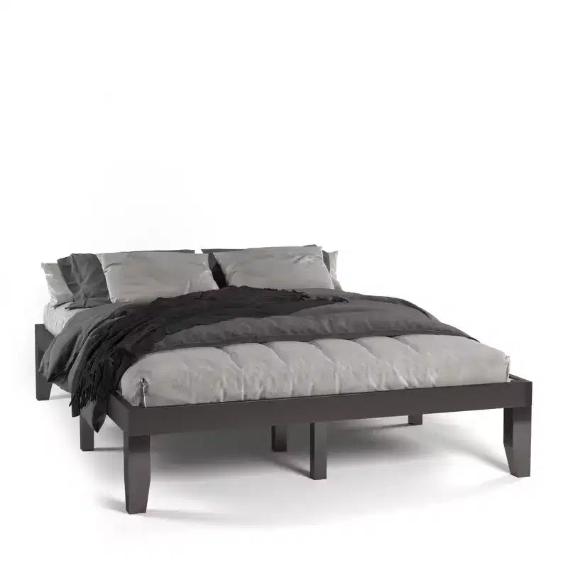 Costway Queen Size 14 in Wooden Bed Frame Mattress Platform Wood Slats Support EspressoNatural