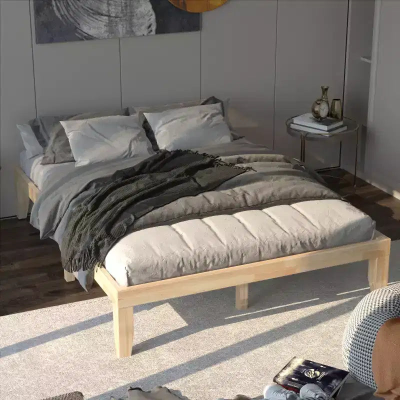 Costway Queen Size 14 in Wooden Bed Frame Mattress Platform Wood Slats Support EspressoNatural