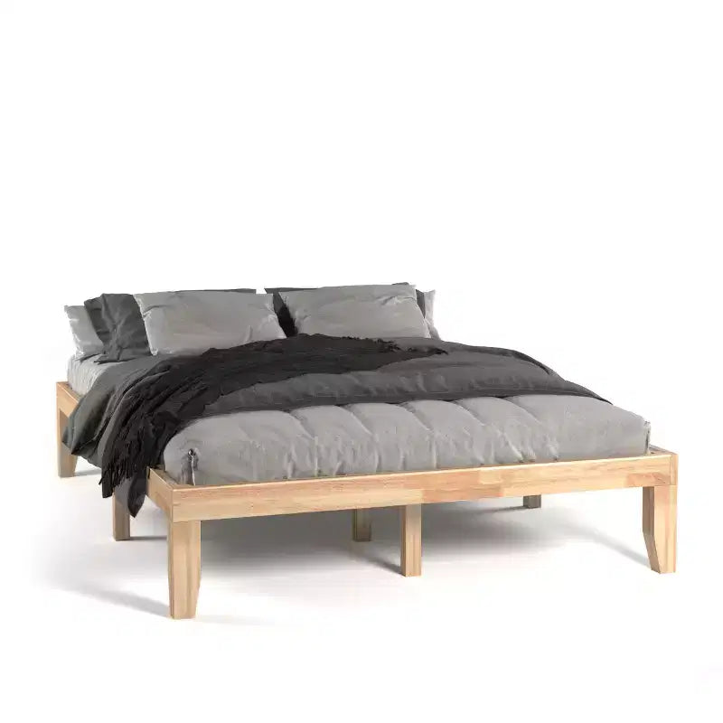 Costway Queen Size 14 in Wooden Bed Frame Mattress Platform Wood Slats Support EspressoNatural