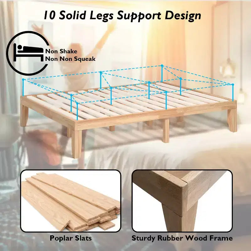 Costway Queen Size 14 in Wooden Bed Frame Mattress Platform Wood Slats Support EspressoNatural