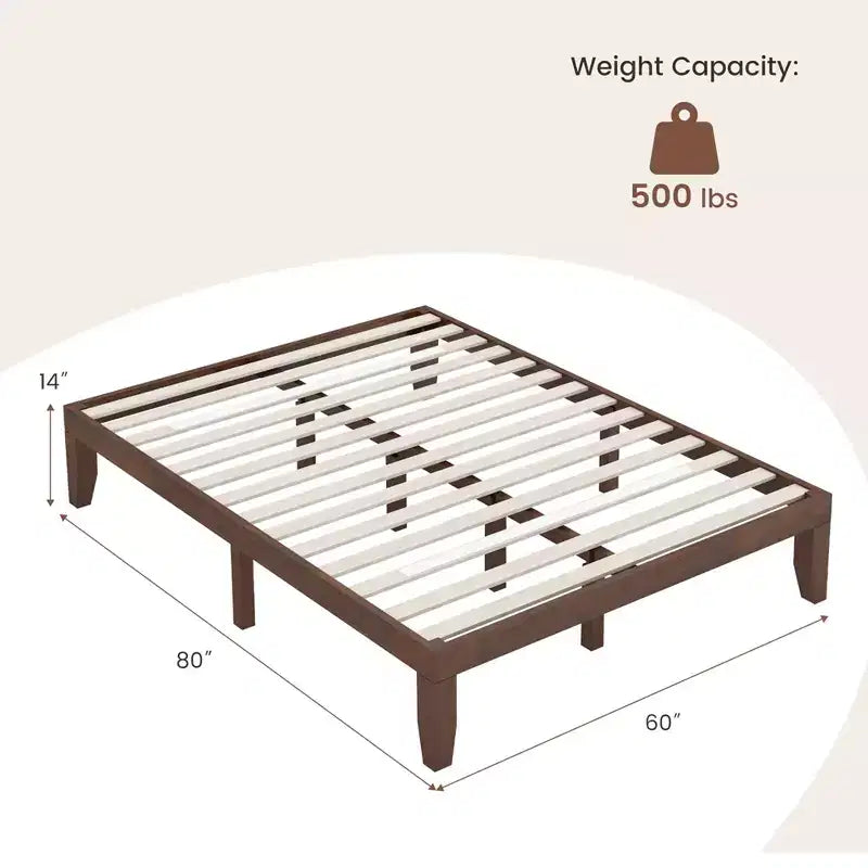 Costway Queen Size 14 in Wooden Bed Frame Mattress Platform Wood Slats Support EspressoNatural