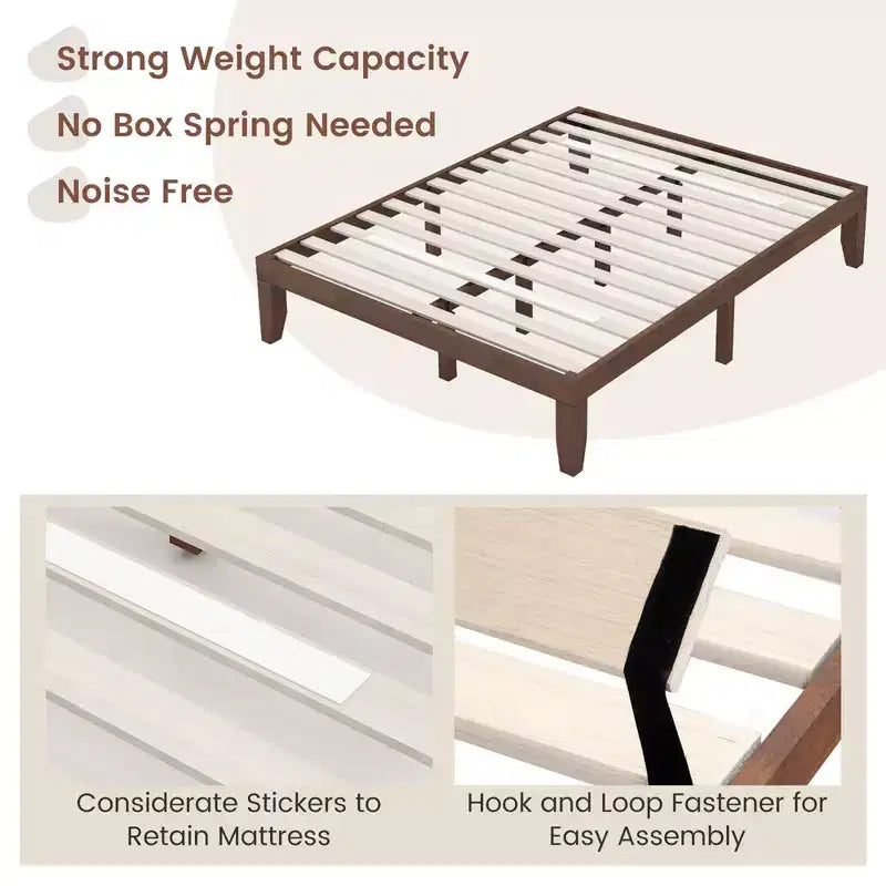 Costway Queen Size 14 in Wooden Bed Frame Mattress Platform Wood Slats Support EspressoNatural