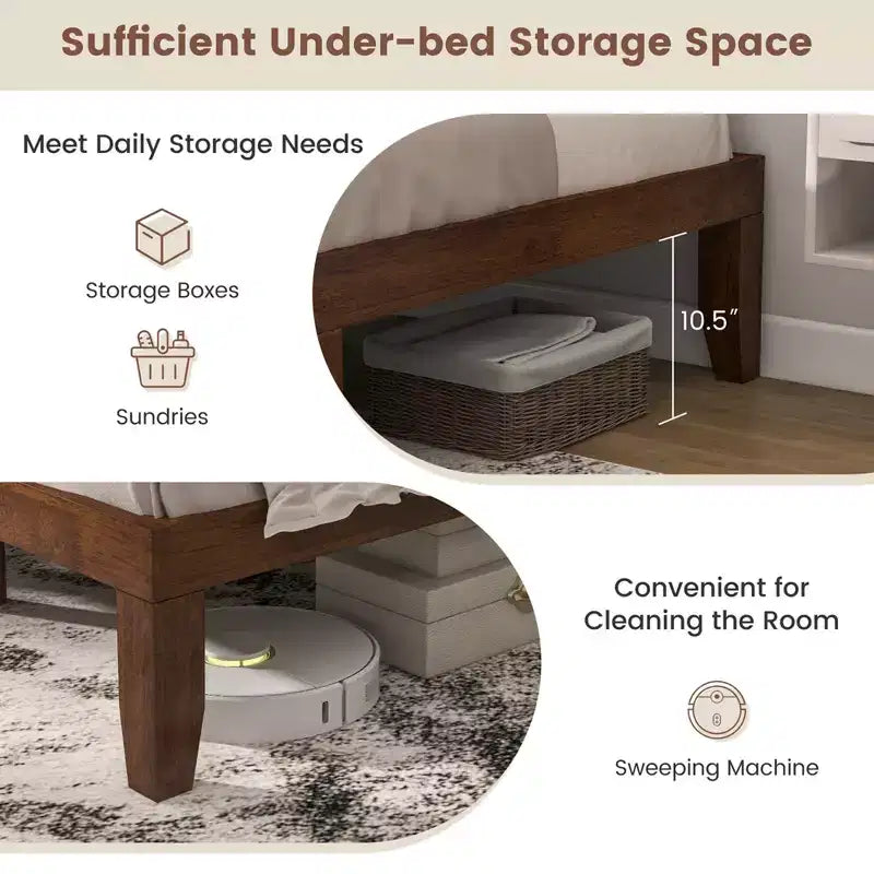 Costway Queen Size 14 in Wooden Bed Frame Mattress Platform Wood Slats Support EspressoNatural