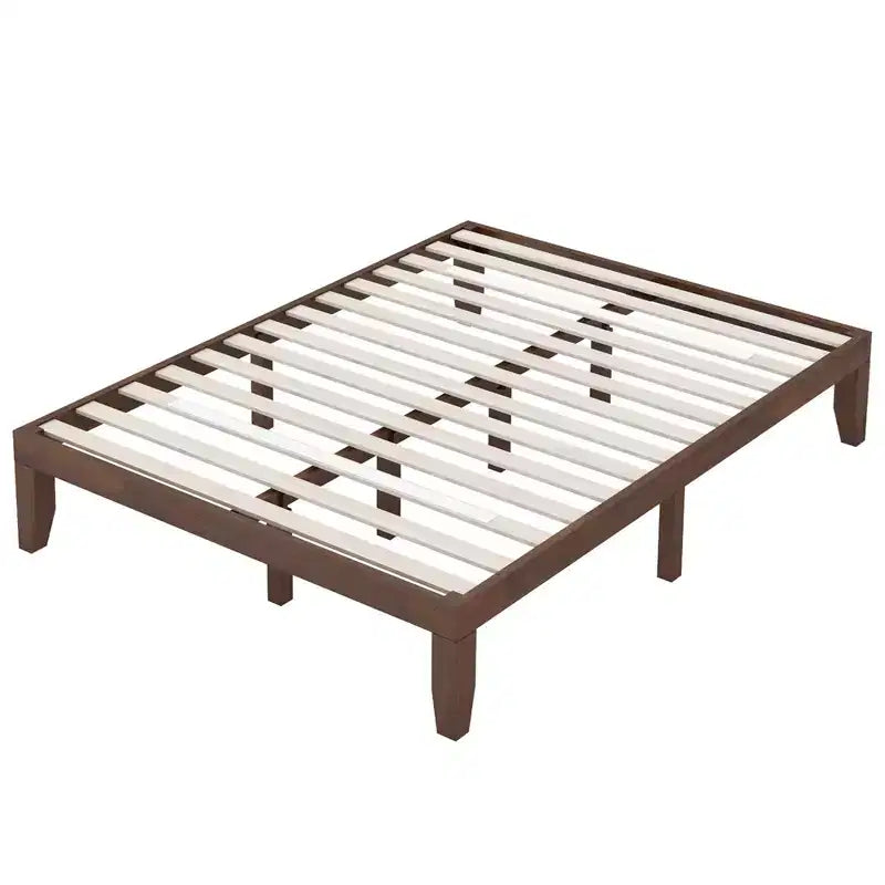 Costway Queen Size 14 in Wooden Bed Frame Mattress Platform Wood Slats Support EspressoNatural