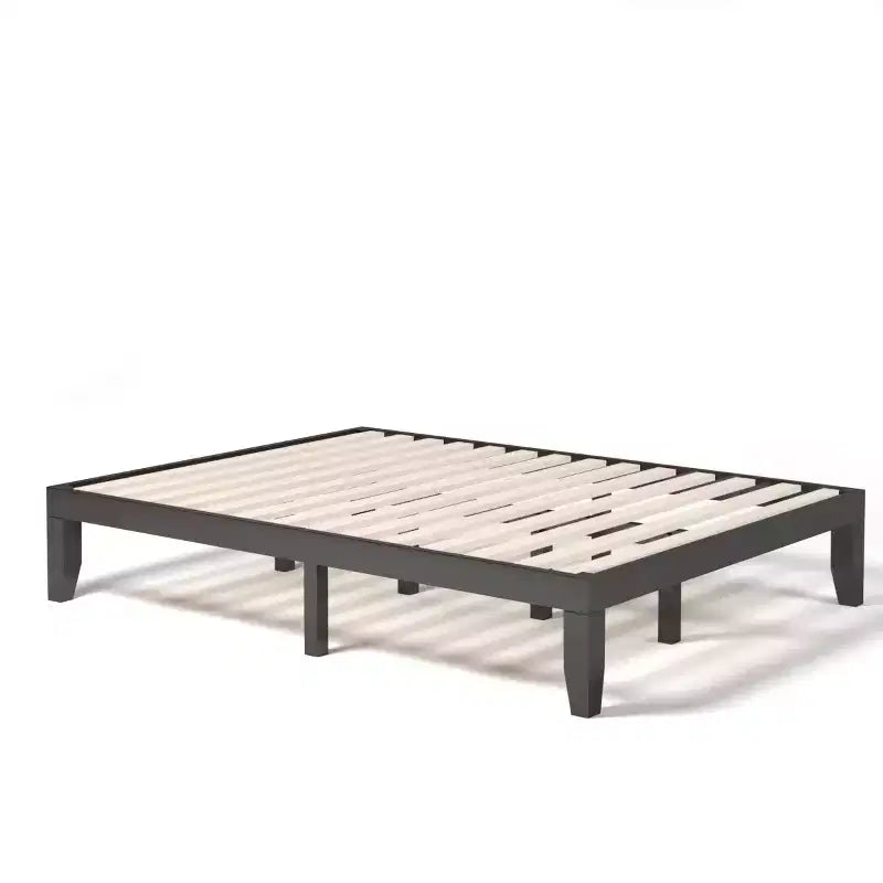 Costway Queen Size 14 in Wooden Bed Frame Mattress Platform Wood Slats Support EspressoNatural