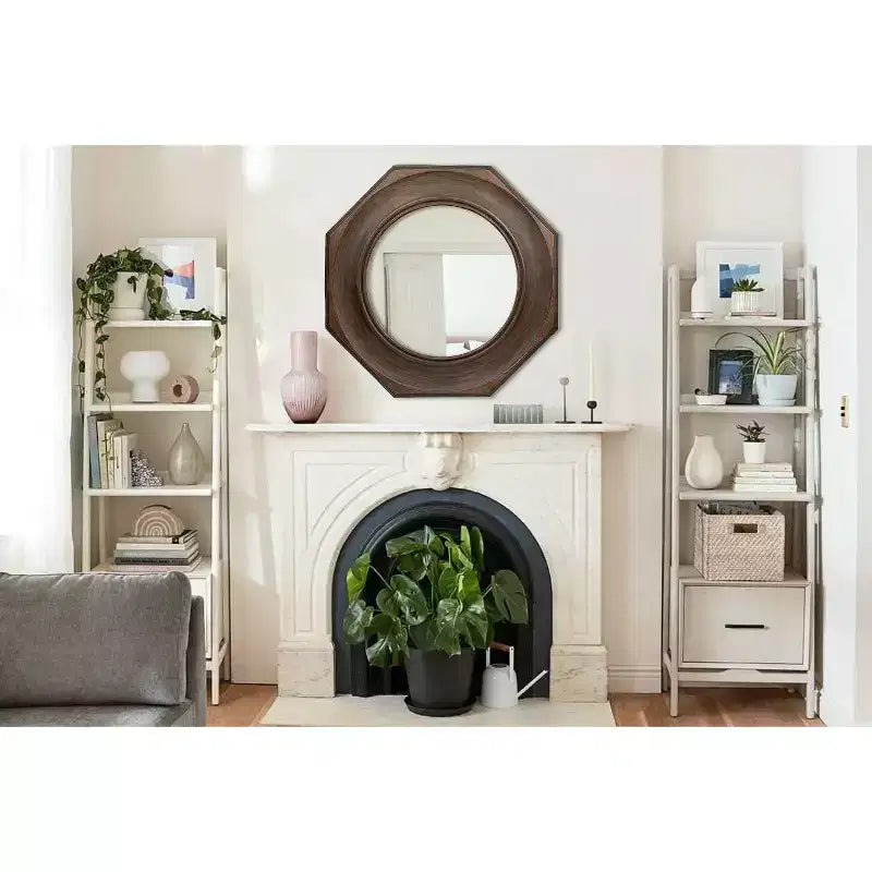 Miroir mural encadré en bois sculpté hexagonal