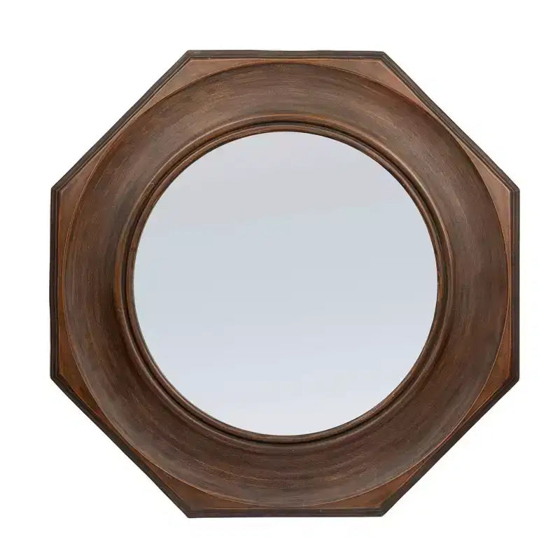 Miroir mural encadré en bois sculpté hexagonal