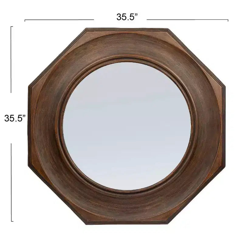 Miroir mural encadré en bois sculpté hexagonal