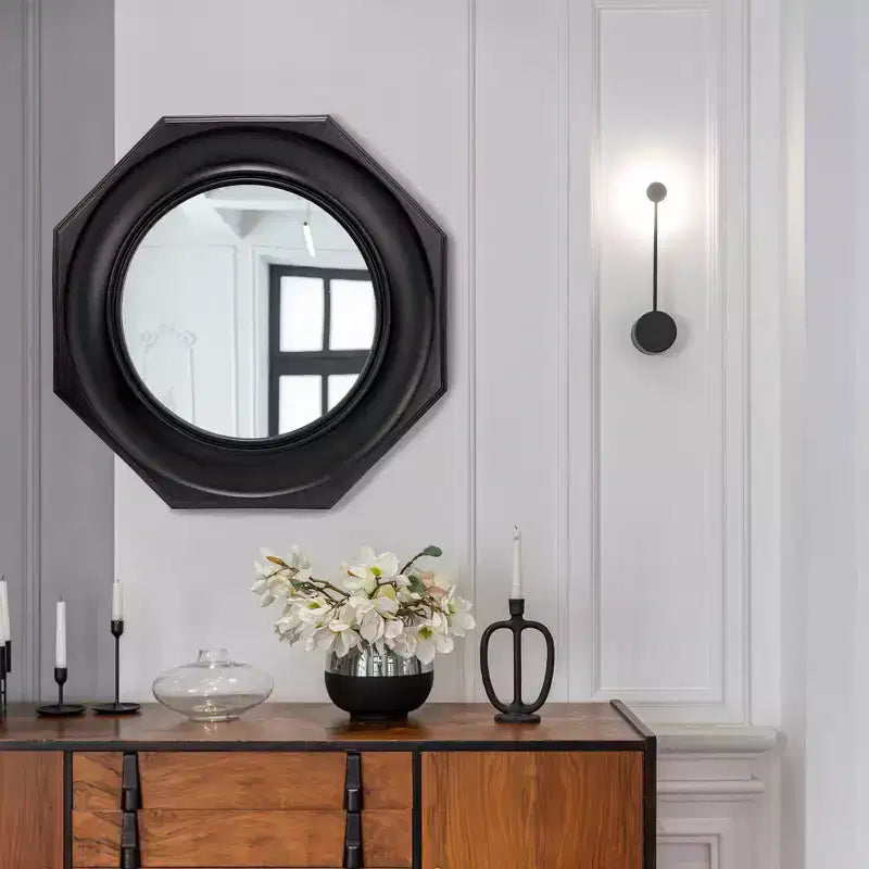Miroir mural encadré en bois sculpté hexagonal