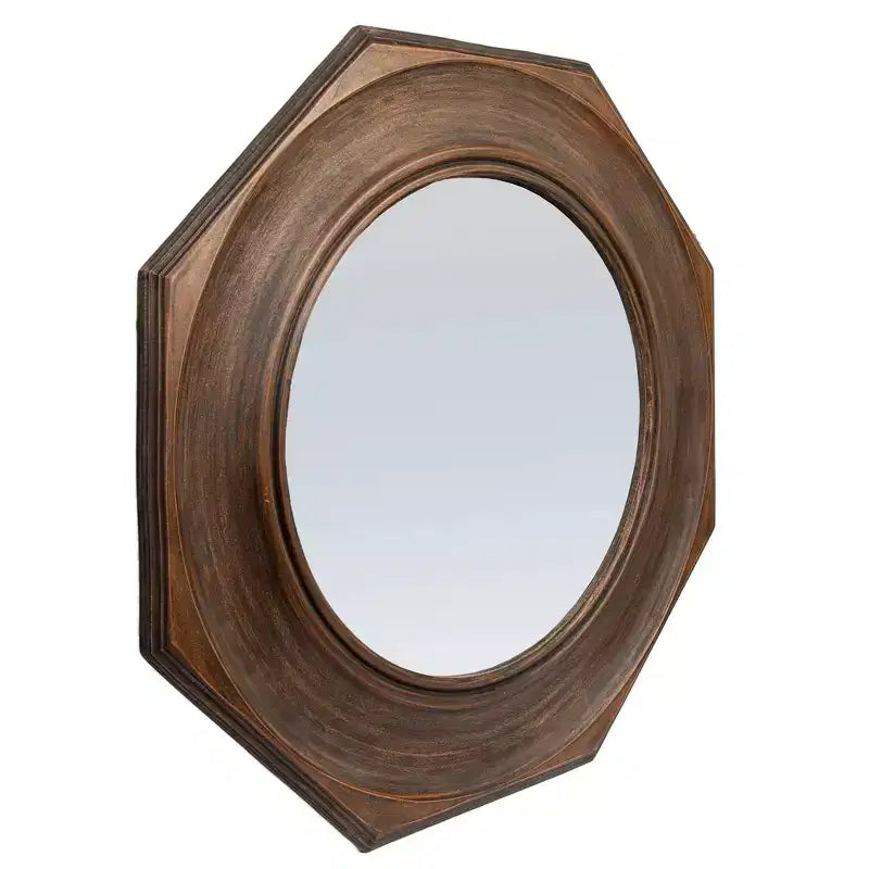 Miroir mural encadré en bois sculpté hexagonal